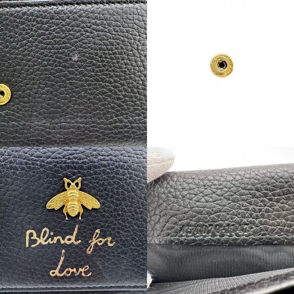 Gucci 454070 Bifold Bee Continental Wallet Long Wallet Black Ladies - Picture 8 of 8